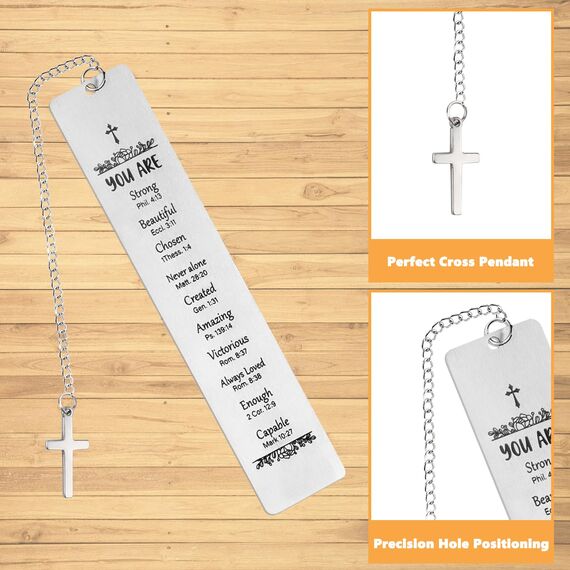 loghohu Christliche Geschenke, Lesezeichen Metall, Christian Lesezeichen mit Bibelvers und Kreuz Anhänger für Frauen, Freunde, Geburtstag, Taufe, Erstkommunion, Abschluss