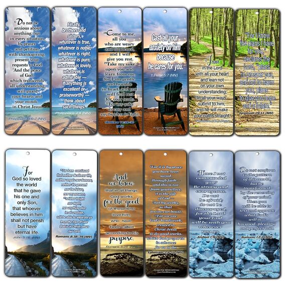 Most Highlighted Bible Verses Bookmarks Cards Bulk Set - KJV Version (12-Pack)- Religious Christian Inspirational Gifts to Encourage Men Women Boys Girls - Bible Study Sunday School War Room Decor