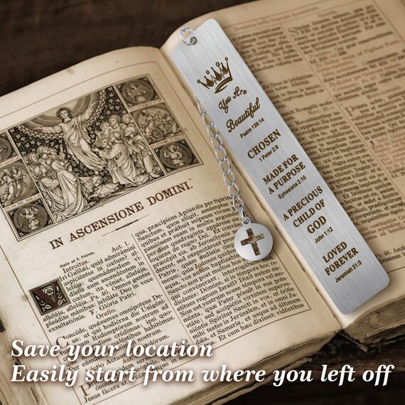 TIESOME Edelstahl Inspirational Christian Lesezeichen, Buchliebhaber Lesezeichen Inspirational Bibel Vers Bookmarker für Frauen Männer Beste Freunde Taufe Religiöse Kirche Geschenke