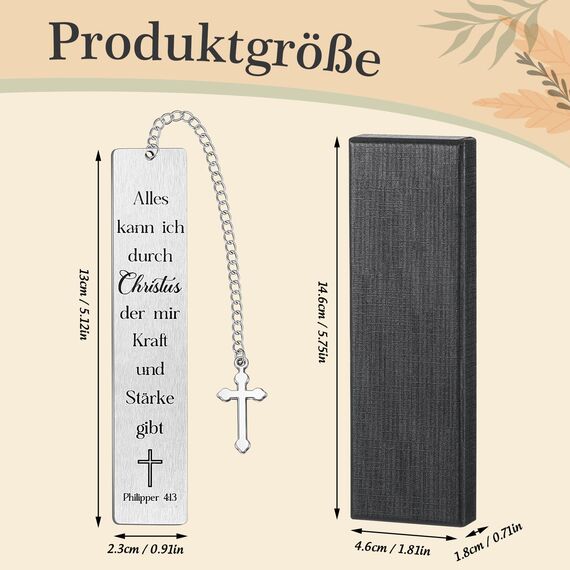 Tenare Christian Lesezeichen mit Bibelvers und Kreuz Anhänger Inspirierendes Lesezeichen mit Geschenkbox Christliches Geschenk für Kommunion Konfirmation Motivation Geschenk für Frauen Männer (Kraft)