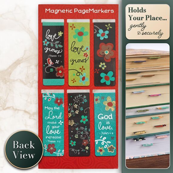 Christian Art Gifts Set of 6 God's Love Vintage Blooms Inspirational Magnetic Bible Verse Bookmark with Scripture, Size Small 2.3" x .75"