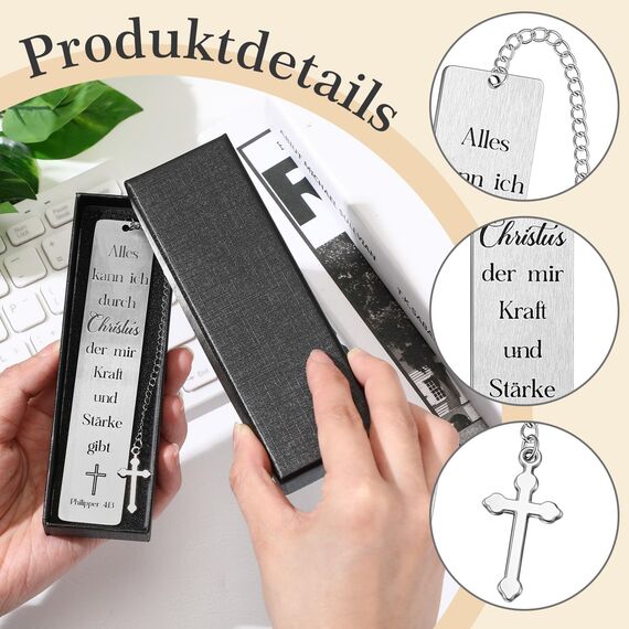 Tenare Christian Lesezeichen mit Bibelvers und Kreuz Anhänger Inspirierendes Lesezeichen mit Geschenkbox Christliches Geschenk für Kommunion Konfirmation Motivation Geschenk für Frauen Männer (Kraft)