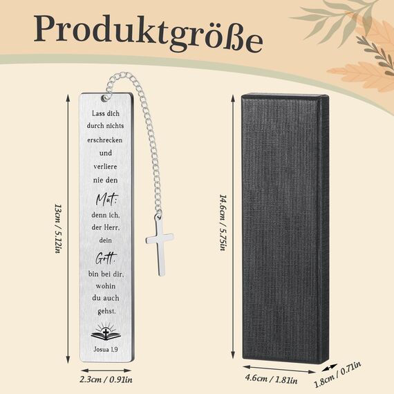 Tenare Christian Lesezeichen mit Bibelvers und Kreuz Anhänger Inspirierendes Lesezeichen mit Geschenkbox Christliches Geschenk für Kommunion Konfirmation Motivation Geschenk für Frauen Männer (Mut)