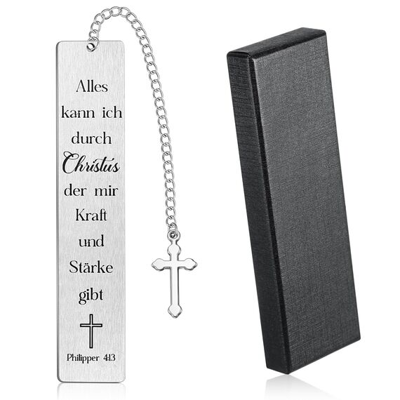 Tenare Christian Lesezeichen mit Bibelvers und Kreuz Anhänger Inspirierendes Lesezeichen mit Geschenkbox Christliches Geschenk für Kommunion Konfirmation Motivation Geschenk für Frauen Männer (Kraft)
