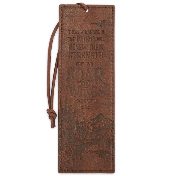 Christian Art Gifts Faux Leather Bookmark Soar On Wings Isaiah 40:31 Bible Verse, Brown