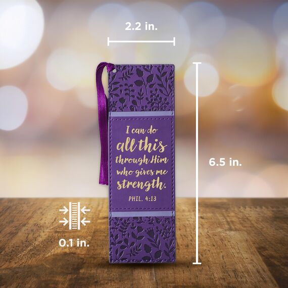 Christian Art Gifts Inspirierendes Premium-Lesezeichen aus veganem Leder für Frauen: I Can Do All This Ermutigender Bibelvers, Satinbandquaste zum Lesen, wärmegeprägt, lila Blumen und Gold