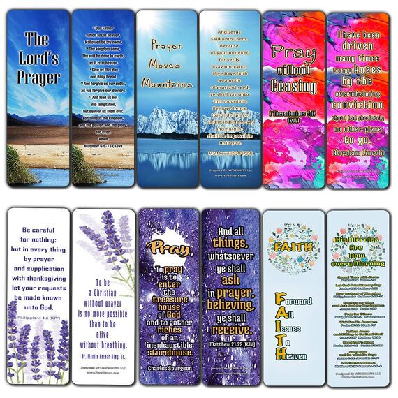 Christian Prayer Bookmarks - The Lord's Prayer (12-Pack) - Collection of Bible Verses for Daily Motivation - Reverence Bible Texts Sunday School Easter Baptism - Thanksgiving Christmas Rewards