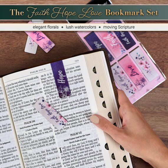 Christian Art Gifts Set of 6 Faith Hope Love Pink Flowers Inspirational Magnetic Bible Verse Bookmark with Scripture, Size Small 2.3" x .75"