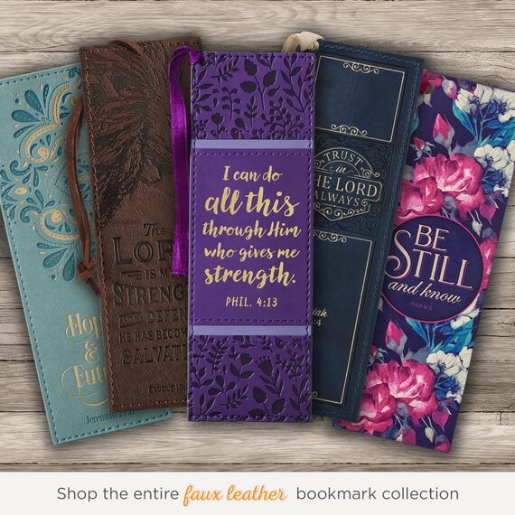 Christian Art Gifts Inspirierendes Premium-Lesezeichen aus veganem Leder für Frauen: I Can Do All This Ermutigender Bibelvers, Satinbandquaste zum Lesen, wärmegeprägt, lila Blumen und Gold