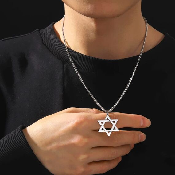 VASSAGO Davidstern Anhänger Halskette Salomon Sechsspitzer Stern Talisman Edelstahl Hexagramm jüdischer Israel Schmuck für Männer
