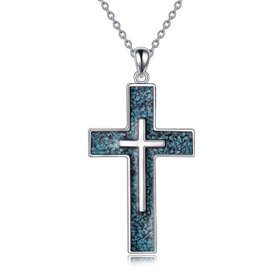 YFN Kreuz Halskette Sterling Silber Türkis Kreuz Anhänger Schmuck Geschenke für Damen Herren Mädchen Jungen