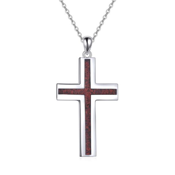 YFN Kreuz Halskette Sterling Silber Rote Koralle Kreuz Anhänger Schmuck Geschenke für Damen Herren Mädchen Jungen
