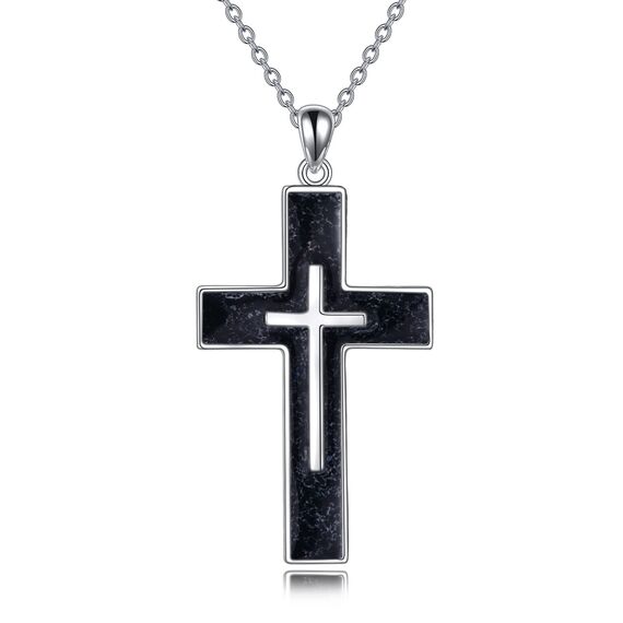 YFN Kreuz Halskette Sterling Silber Schwarz Turmalin Kreuz Anhänger Schmuck Geschenke für Damen Herren Mädchen