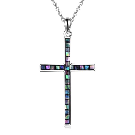 YFN Kreuz Halskette Sterling Silber Abalone Schale Kreuz Anhänger Dünnes Kreuz Schmuck Geschenke für Damen Herren Mädchen Jungen