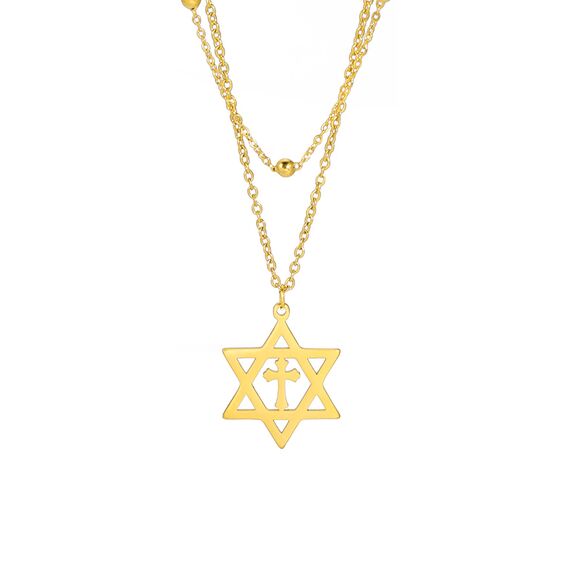 EUEAVAN Davidstern Halskette für Frauen Hexagramm Anhänger Halskette Amulett Symbo Jüdisch Israel Religiös David Schmuck Geschenk Frauen (Double Layered Kette Gold)