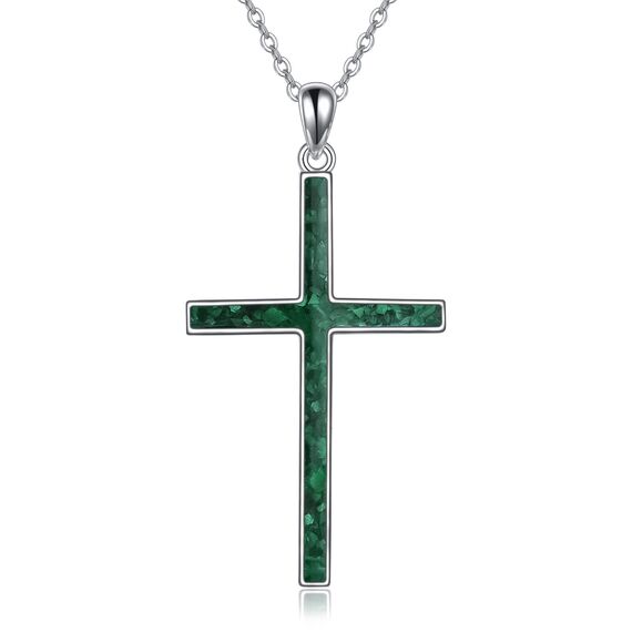 YFN Kreuz Halskette Sterling Silber Grünes Malachit Kreuz Anhänger Religiöser Schmuck Geschenke für Damen Herren Mädchen Jungen