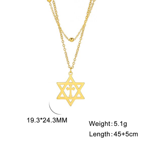 EUEAVAN Davidstern Halskette für Frauen Hexagramm Anhänger Halskette Amulett Symbo Jüdisch Israel Religiös David Schmuck Geschenk Frauen (Double Layered Kette Gold)