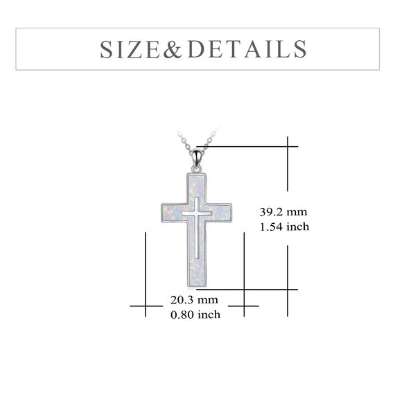 YFN Weiß Opal Kreuz Halskette Sterling Silber Kreuz Anhänger Schmuck Geschenke für Damen Herren