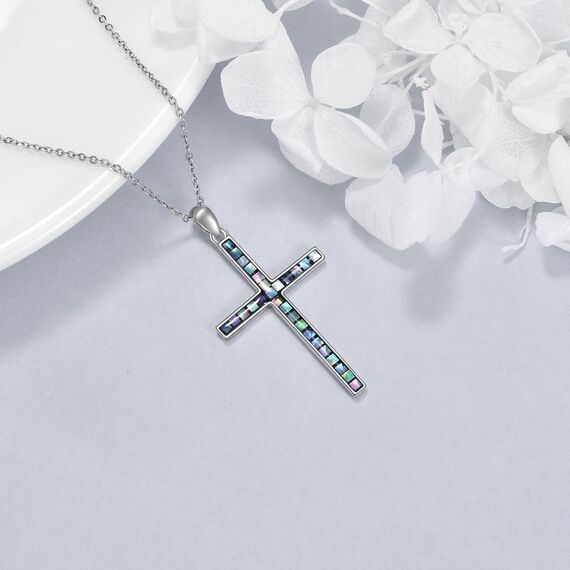 YFN Kreuz Halskette Sterling Silber Abalone Schale Kreuz Anhänger Dünnes Kreuz Schmuck Geschenke für Damen Herren Mädchen Jungen