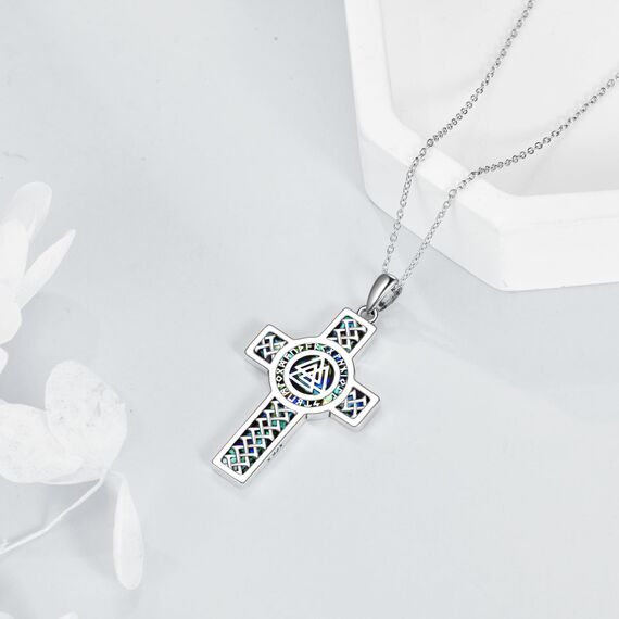YFN Wikinger Kreuz Halskette Sterling SIlver Keltischer Knoten Anhänger Wikinger Religiöser Schmuck Geschenke für Damen Herren (Valknut)
