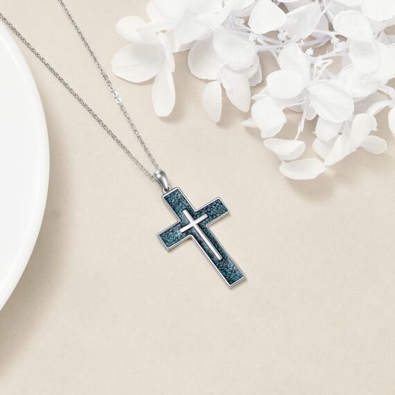 YFN Kreuz Halskette Sterling Silber Türkis Kreuz Anhänger Schmuck Geschenke für Damen Herren Mädchen Jungen