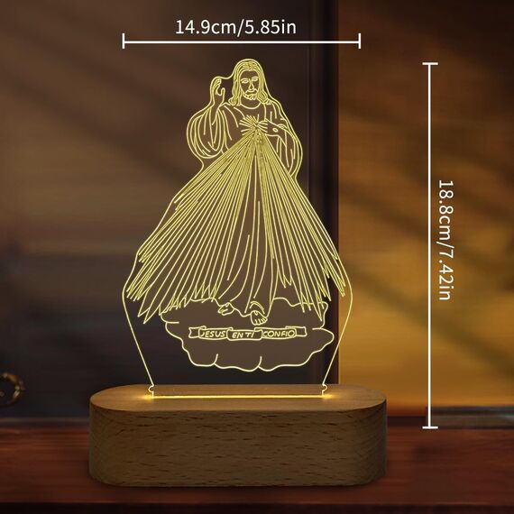 3 Muster Jesus Kreuz Nachtlicht 3D Illusion Lampe, Holz Basis Tischlampe mit weichen warmen weißen Farben für Kinder Jungen Zimmer, Geschenke für Zimmer Holiday Decor