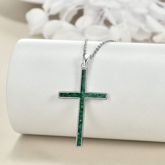 YFN Kreuz Halskette Sterling Silber Grünes Malachit Kreuz Anhänger Religiöser Schmuck Geschenke für Damen Herren Mädchen Jungen