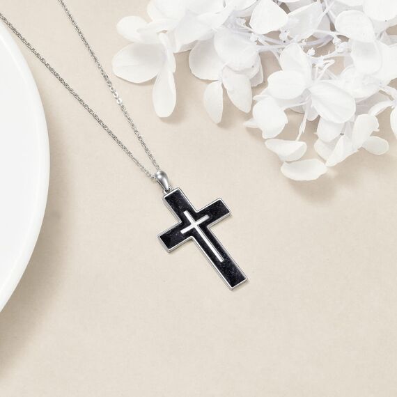 YFN Kreuz Halskette Sterling Silber Schwarz Turmalin Kreuz Anhänger Schmuck Geschenke für Damen Herren Mädchen
