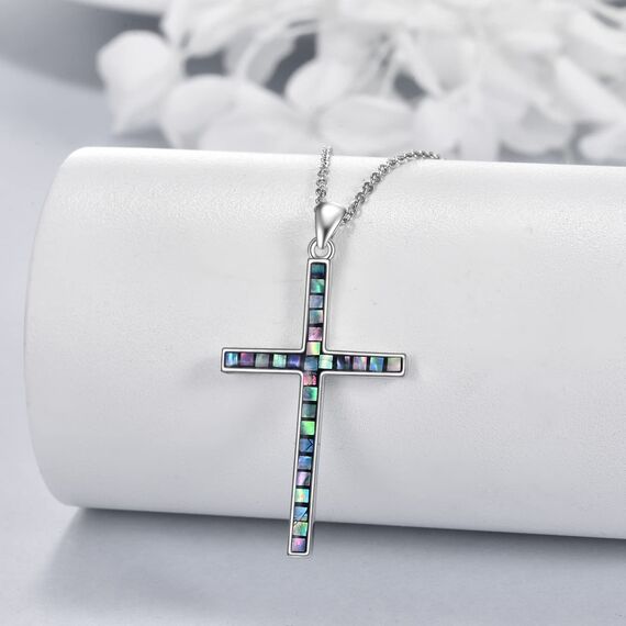 YFN Kreuz Halskette Sterling Silber Abalone Schale Kreuz Anhänger Dünnes Kreuz Schmuck Geschenke für Damen Herren Mädchen Jungen