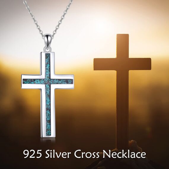 YFN Kreuz Halskette Sterling Silber Türkis Kreuz Anhänger Kette Schmuck Geschenke für Damen Herren