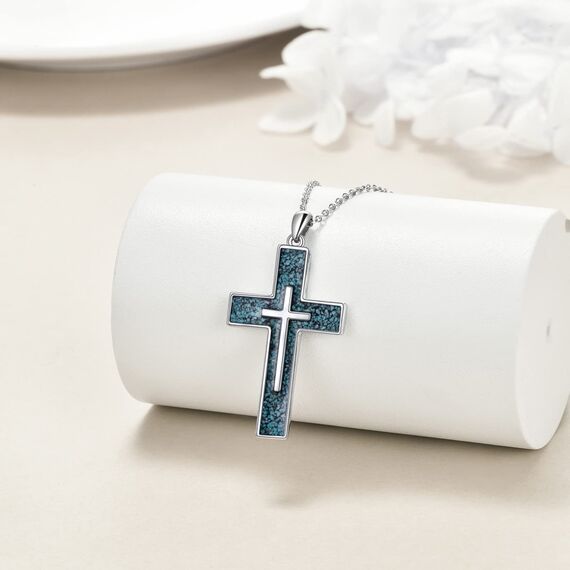 YFN Kreuz Halskette Sterling Silber Türkis Kreuz Anhänger Schmuck Geschenke für Damen Herren Mädchen Jungen