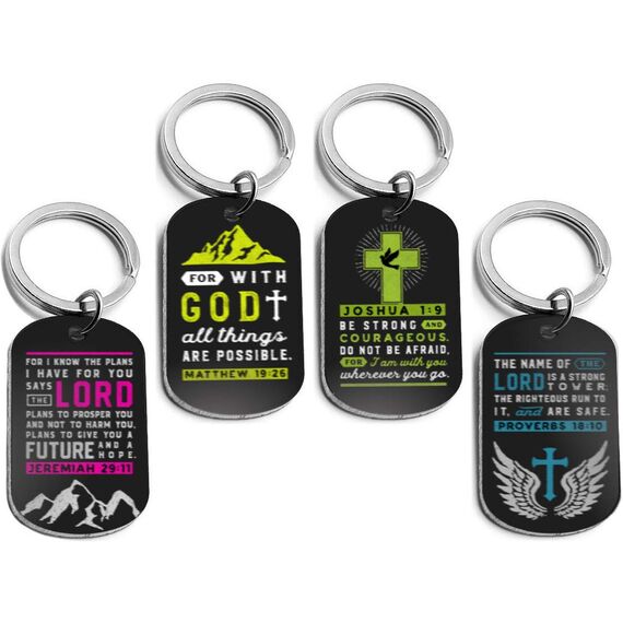 Inkstone Schlüsselanhänger mit Aufschrift Power of Faith, Großhandel für religiöse Partygeschenke, christliche Geschenke und Rucksackzubehör, 12 Stück, Schwarz, Large