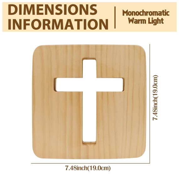 WIYETY Jesus Kreuz Nachtlicht: 3D Jesus Kreuz Religiöses Mini Nachtlicht, Kleine Tischlampe für Zimmer, Holzschnitzerei LED Nachtleuchte, USB-betriebener Warmweiß Licht, Beleuchtetes Geschenk