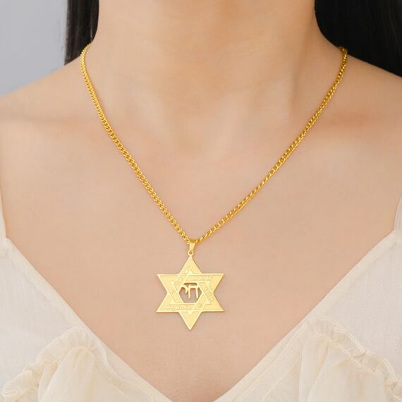EUEAVAN Davidstern Chai-Halskette, hebräisch, jüdischer Chai-Anhänger, Halskette, Kabbalah-Amulett, Schmuck, jüdisches christliches Hexagramm, Chanukka, Geschenk für Damen und Herren, Medium,