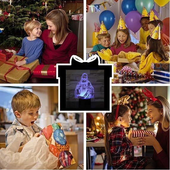 Xdorra Jesus Christus 3D Lichter 7 Farben Schreibtisch LED Stimmungslichter Geschenk für christliche Geburtstagsfeier Geschenke