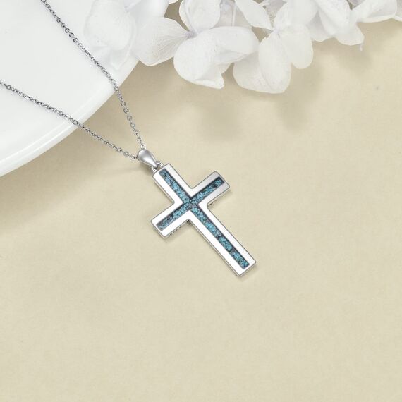 YFN Kreuz Halskette Sterling Silber Türkis Kreuz Anhänger Kette Schmuck Geschenke für Damen Herren