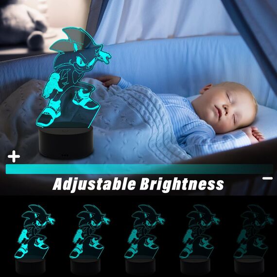 AIRUEEK Sonic Hedgehog Spielzeug 3D nachtlicht - LED Illusion Lampe Schlafzimmer Dekor Beleuchtung/Sonic Toys Weihnachts Geschenke für Kinder Männer Frauen