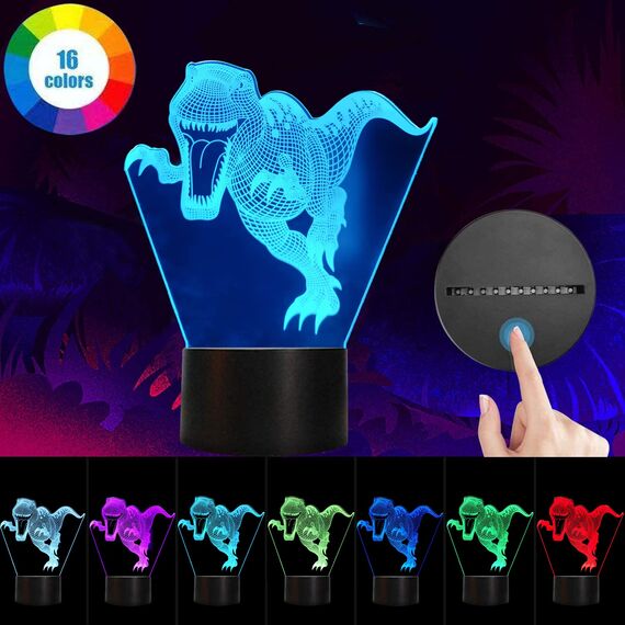 AIRUEEK Dinosaurier Nachtlicht für Kinder, 3D Dino Spielzeug 3 Patterns and 16 Farben Ändern und Fernbedienung, Dinosaurier Spielzeuge halloween Weihnachts Geschenke für Jungen