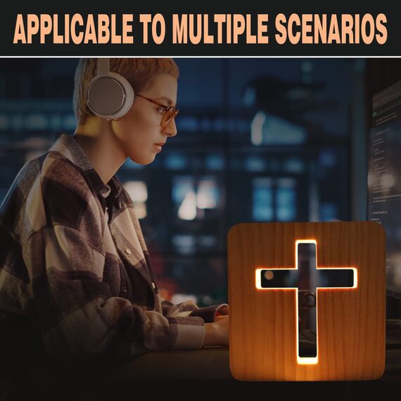 Jesus Kreuz Nachtlicht, 3D Jesus Kreuz Religiöses Mini Nachtlicht, 3D Holzschnitzerei LED Nachtleuchte, USB-betriebener Warmweiß Licht, Kleine Tischlampe für Zimmer, Heimdekoration,Ostergeschenke