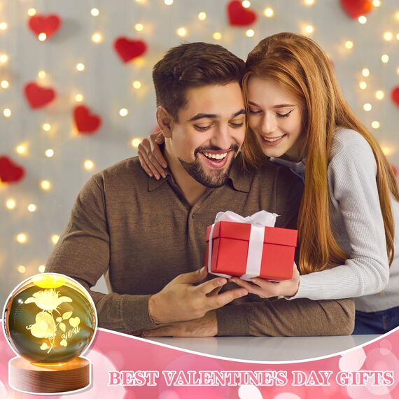 FUFRE Kristallkugel Nachtlicht, Betende 3D-glaskugel Mit Holzsockel,weihnachtsdeko Glaskugel Lampe, Jesus-Kreuz-moon-planeten, Religiöse Geschenke Für Die Inneneinrichtung (Rose)