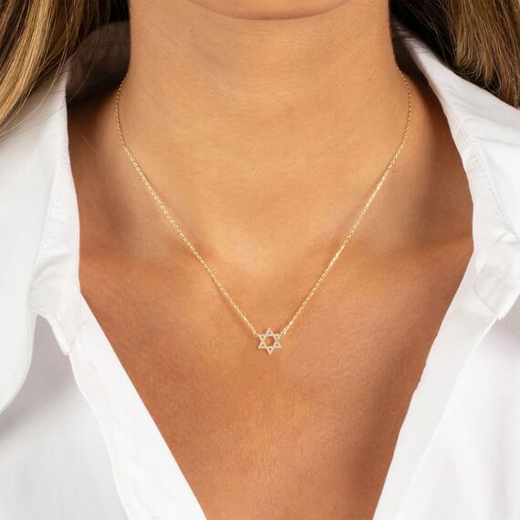 HANLI 14K Gold Vergoldet Halsketten Damen - Zarte Davidstern Anhänger Kette mit Cubic Zirkonia für Frauen Mädchen Wasserfeste Hautverträglich Schmuck