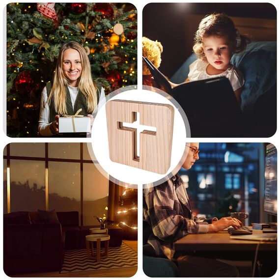 Jesus Kreuz Nachtlicht, 3D Jesus Kreuz Religiöses Mini Nachtlicht, 3D Holzschnitzerei LED Nachtleuchte, USB-betriebener Warmweiß Licht, Kleine Tischlampe für Zimmer, Heimdekoration,Ostergeschenke
