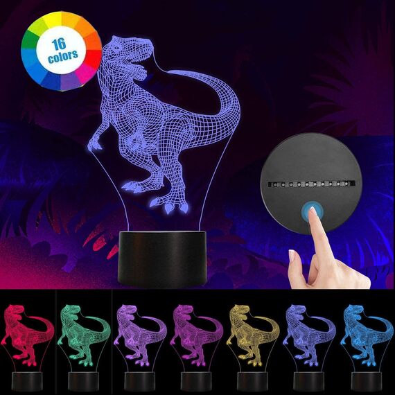 AIRUEEK Dinosaurier Nachtlicht für Kinder, 3D Dino Spielzeug 3 Patterns and 16 Farben Ändern und Fernbedienung, Dinosaurier Spielzeuge halloween Weihnachts Geschenke für Jungen