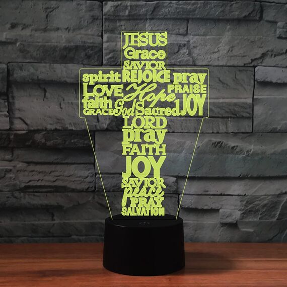 SUPERRUIDALONG 3D Jesus Kreuz Fernbedienung 16 Farben Nachtlichter Illusion Acryl LED Tisch Nachttisch Lampe Kinder Schlafzimmer Schreibtisch Dekor Geburtstag Geschenke Spielzeug für Kinder