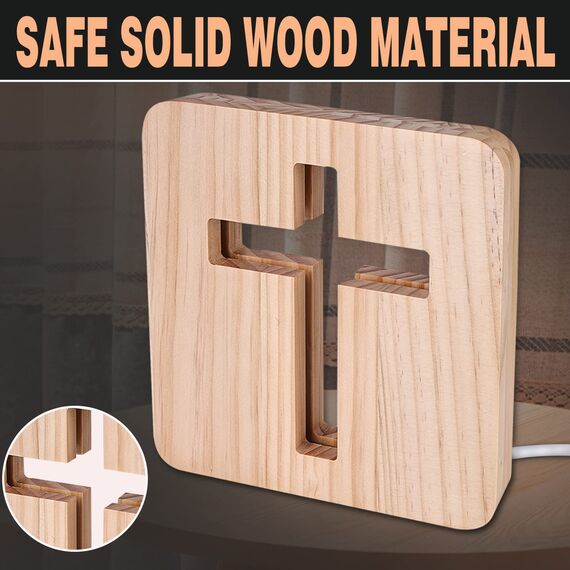 Jesus Kreuz Nachtlicht, 3D Jesus Kreuz Religiöses Mini Nachtlicht, 3D Holzschnitzerei LED Nachtleuchte, USB-betriebener Warmweiß Licht, Kleine Tischlampe für Zimmer, Heimdekoration,Ostergeschenke