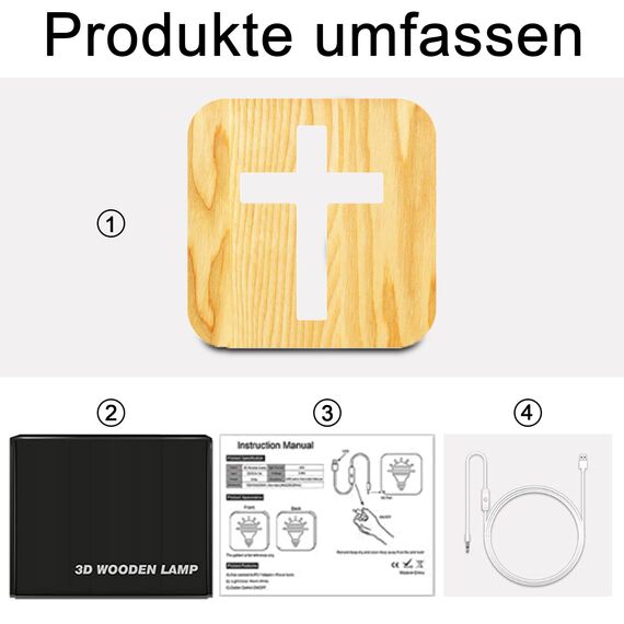 Jesus Kreuz Nachtlicht,Kreative Modellierung 3D Holzschnitzerei LED Nachtleuchte,USB-betriebener Warmweiß Licht Tischlampe Schlafzimmer Dekoration Holzlampe Beleuchtetes Geschenk Christen Religiös