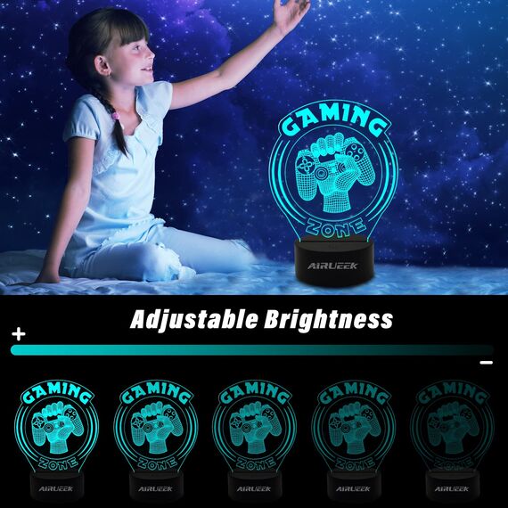 AIRUEEK 3D Led Gaming Lampe mit Farbwechsel 16 Farben LED-Tisch-Schreibtisch-Lampen, Gamer Deko Lampe die Schlafzimmer-Dekoration für Spiel Fans Kinder Herren Jungen und Mädchen Männer