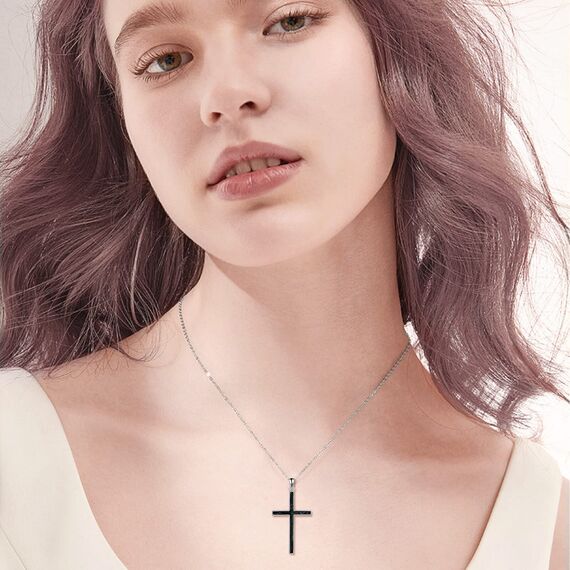 YFN Kreuz Halskette Sterling Silber Schwarz Turmalin Kreuz Anhänger Religiöser Schmuck Geschenke für Damen Herren Mädchen Jungen