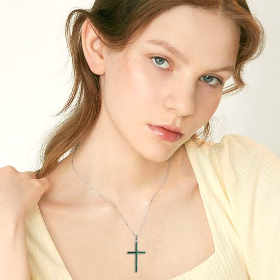 YFN Kreuz Halskette Sterling Silber Grünes Malachit Kreuz Anhänger Religiöser Schmuck Geschenke für Damen Herren Mädchen Jungen