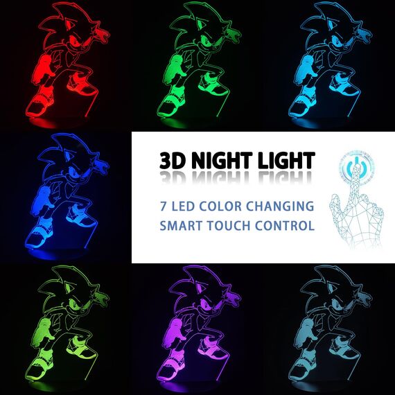 AIRUEEK Sonic Hedgehog Spielzeug 3D nachtlicht - LED Illusion Lampe Schlafzimmer Dekor Beleuchtung/Sonic Toys Weihnachts Geschenke für Kinder Männer Frauen